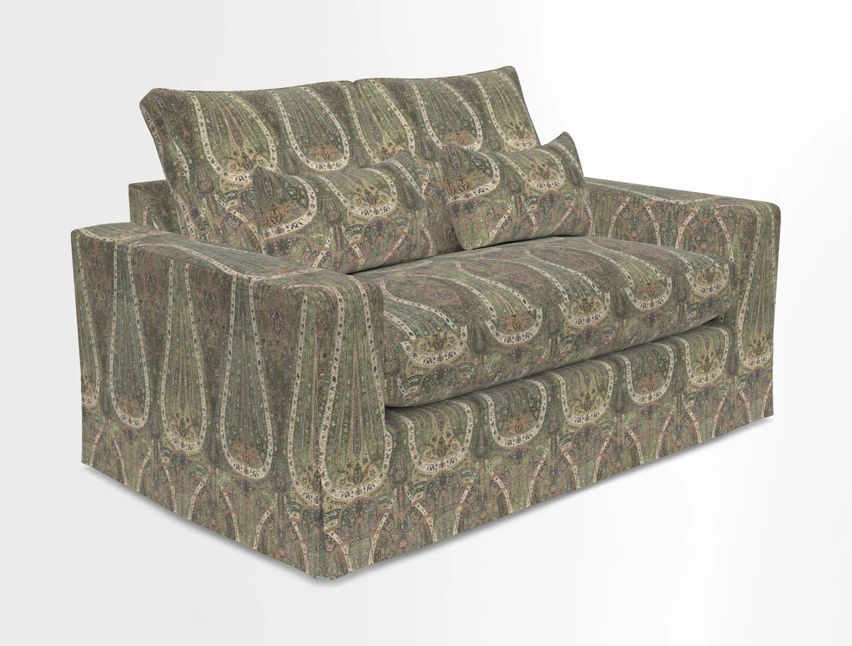 Linear 4 seater sofa in Harpers Bazaar Palette Studio Green with seat cushion in Linwood Romney Wool Forest