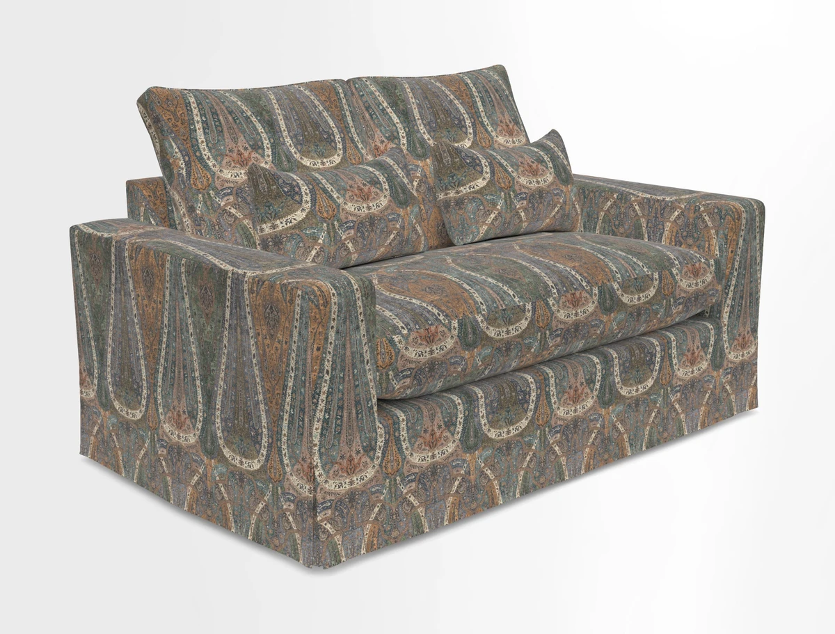 Linear 4 seater sofa in Harpers Bazaar Palette Studio Green with seat cushion in Linwood Romney Wool Forest
