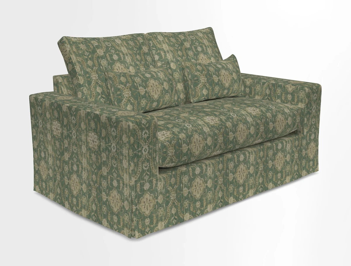 Linear 4 seater sofa in Harpers Bazaar Palette Studio Green with seat cushion in Linwood Romney Wool Forest