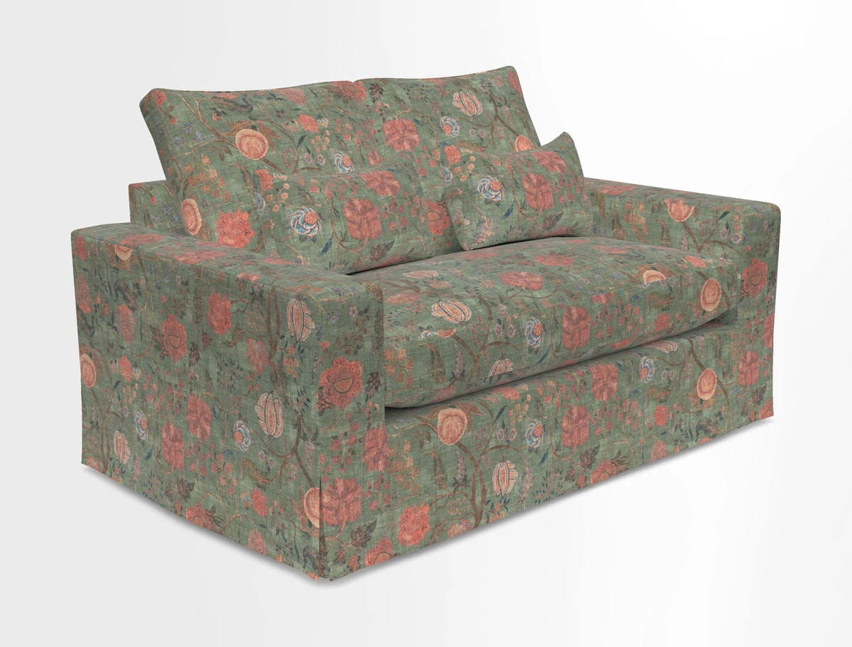 Linear 4 seater sofa in Harpers Bazaar Palette Studio Green with seat cushion in Linwood Romney Wool Forest