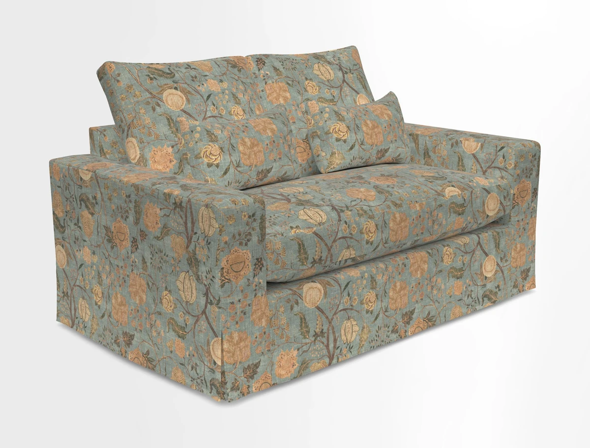 Linear 4 seater sofa in Harpers Bazaar Palette Studio Green with seat cushion in Linwood Romney Wool Forest