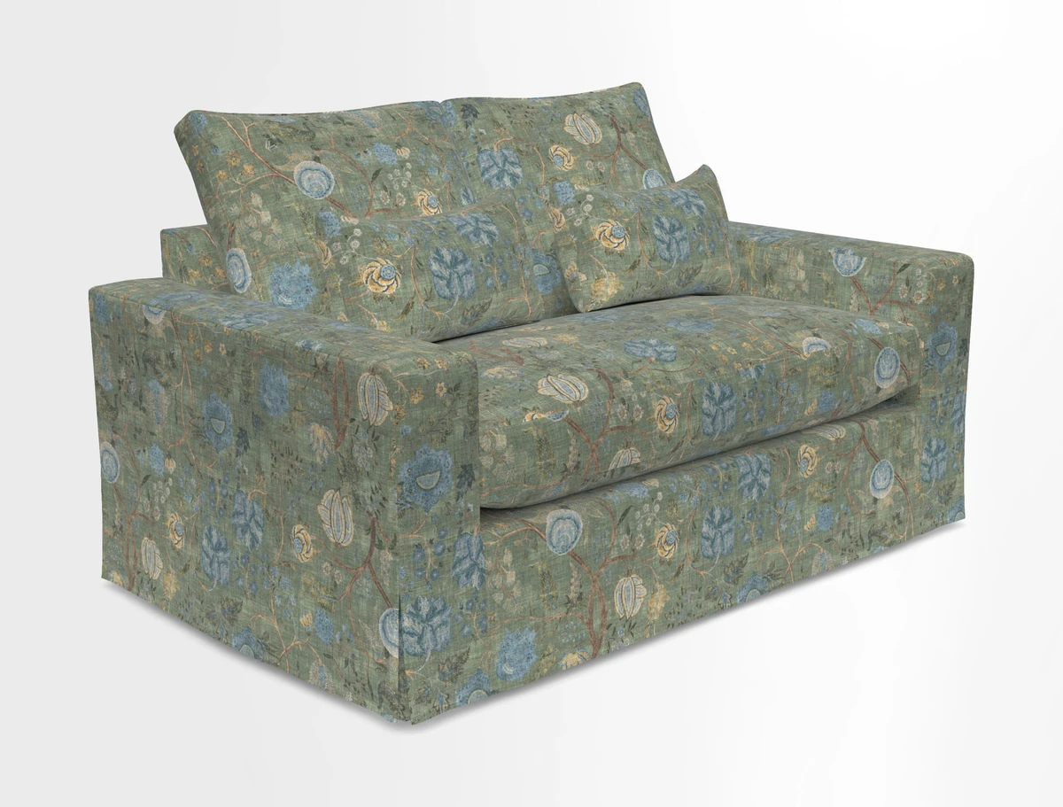 Linear 4 seater sofa in Harpers Bazaar Palette Studio Green with seat cushion in Linwood Romney Wool Forest