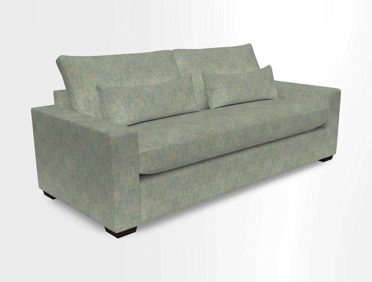 Linear 4 seater sofa in Harpers Bazaar Palette Studio Green with seat cushion in Linwood Romney Wool Forest