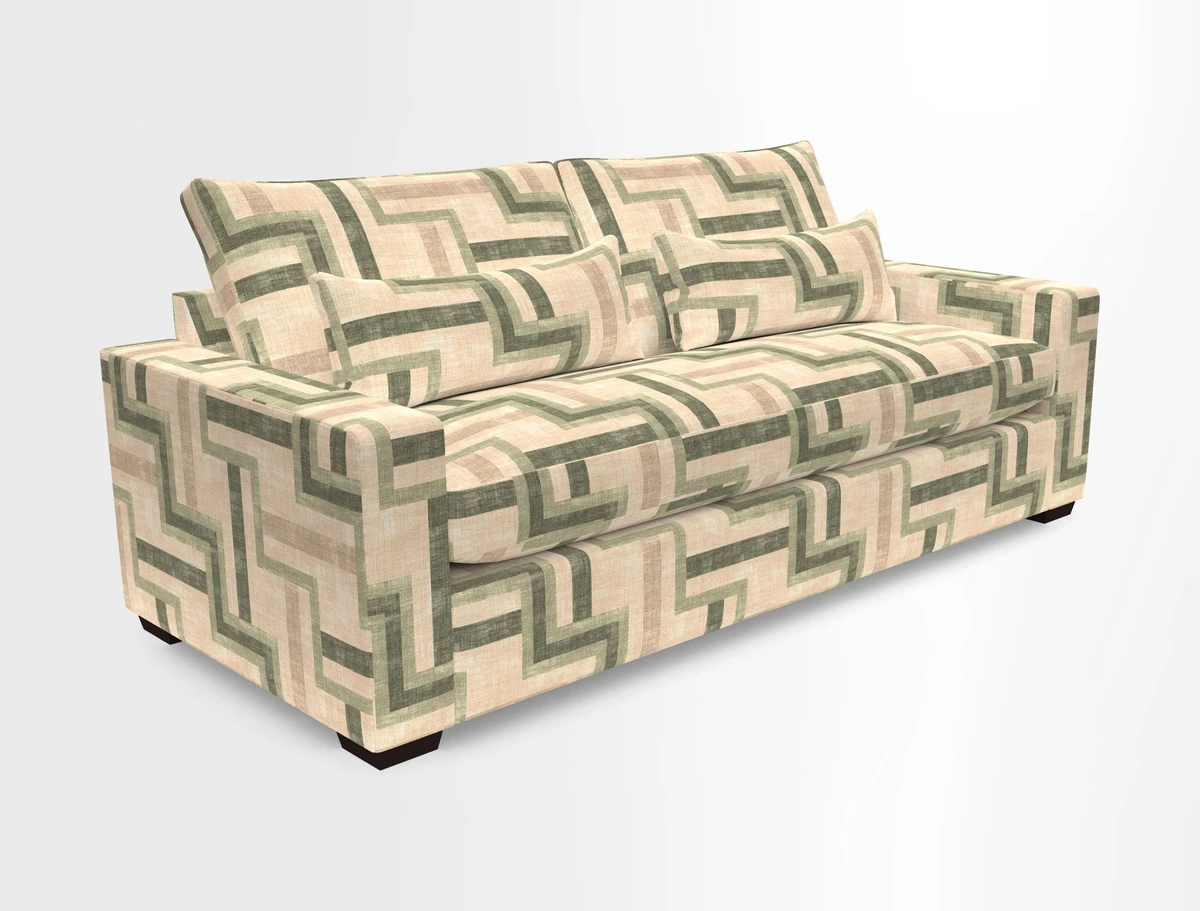 Linear 4 seater sofa in Harpers Bazaar Palette Studio Green with seat cushion in Linwood Romney Wool Forest