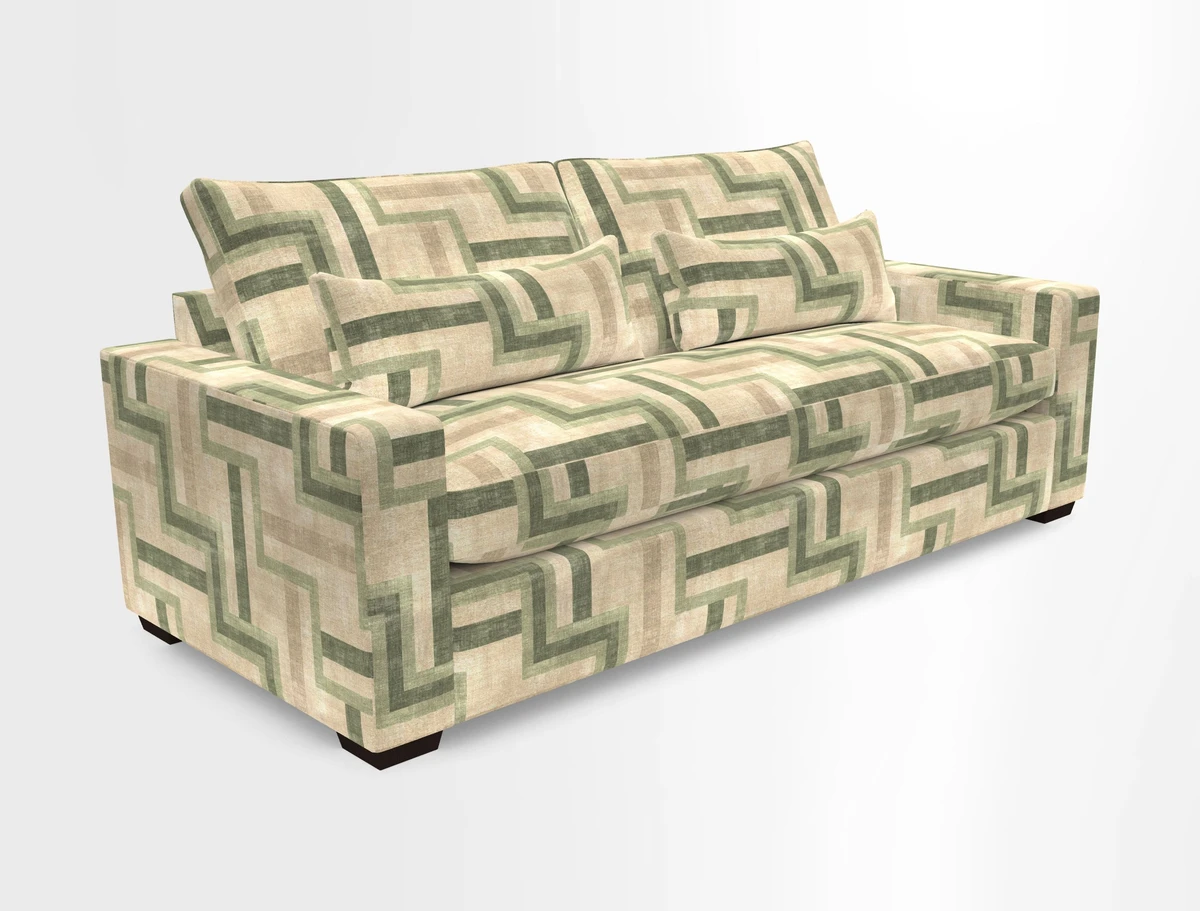Linear 4 seater sofa in Harpers Bazaar Palette Studio Green with seat cushion in Linwood Romney Wool Forest