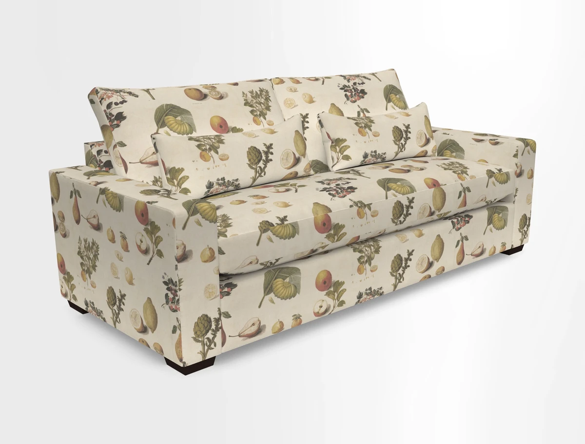 Linear 4 seater sofa in Harpers Bazaar Palette Studio Green with seat cushion in Linwood Romney Wool Forest
