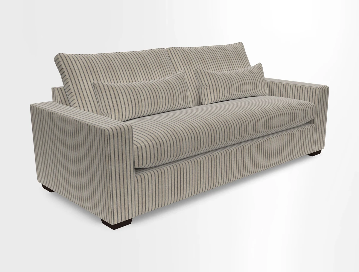 Linear 4 seater sofa in Harpers Bazaar Palette Studio Green with seat cushion in Linwood Romney Wool Forest