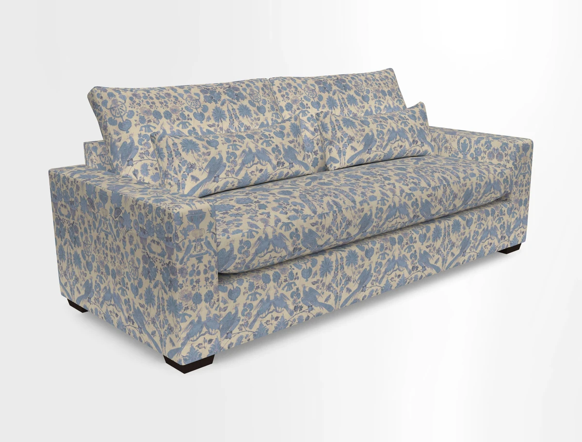 Linear 4 seater sofa in Harpers Bazaar Palette Studio Green with seat cushion in Linwood Romney Wool Forest