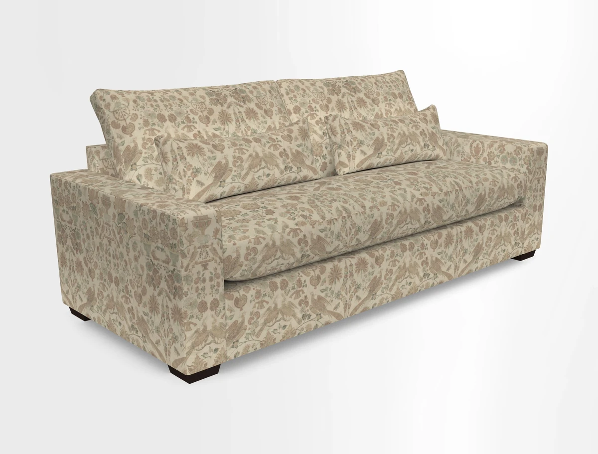 Linear 4 seater sofa in Harpers Bazaar Palette Studio Green with seat cushion in Linwood Romney Wool Forest