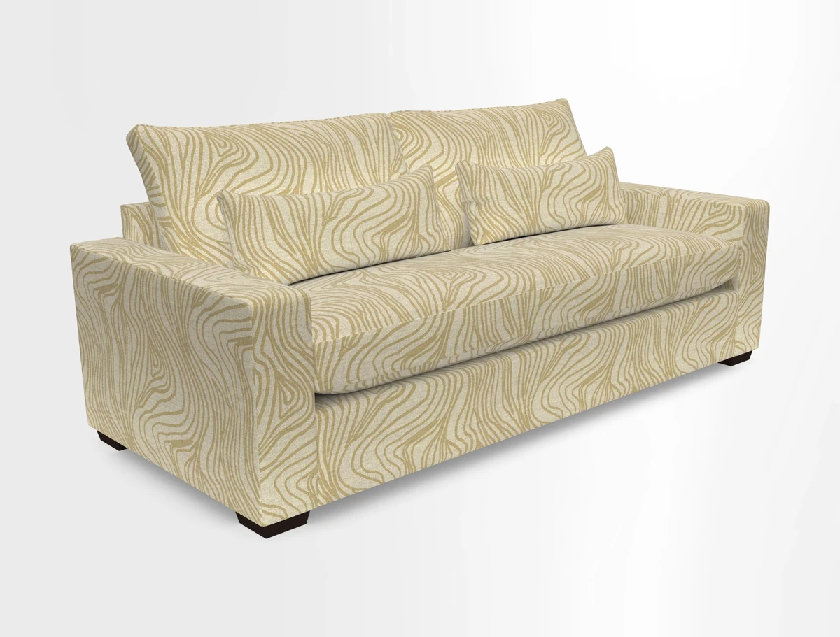 Linear 4 seater sofa in Harpers Bazaar Palette Studio Green with seat cushion in Linwood Romney Wool Forest