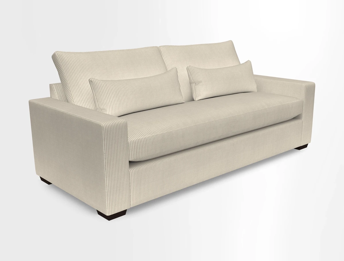 Linear 4 seater sofa in Harpers Bazaar Palette Studio Green with seat cushion in Linwood Romney Wool Forest