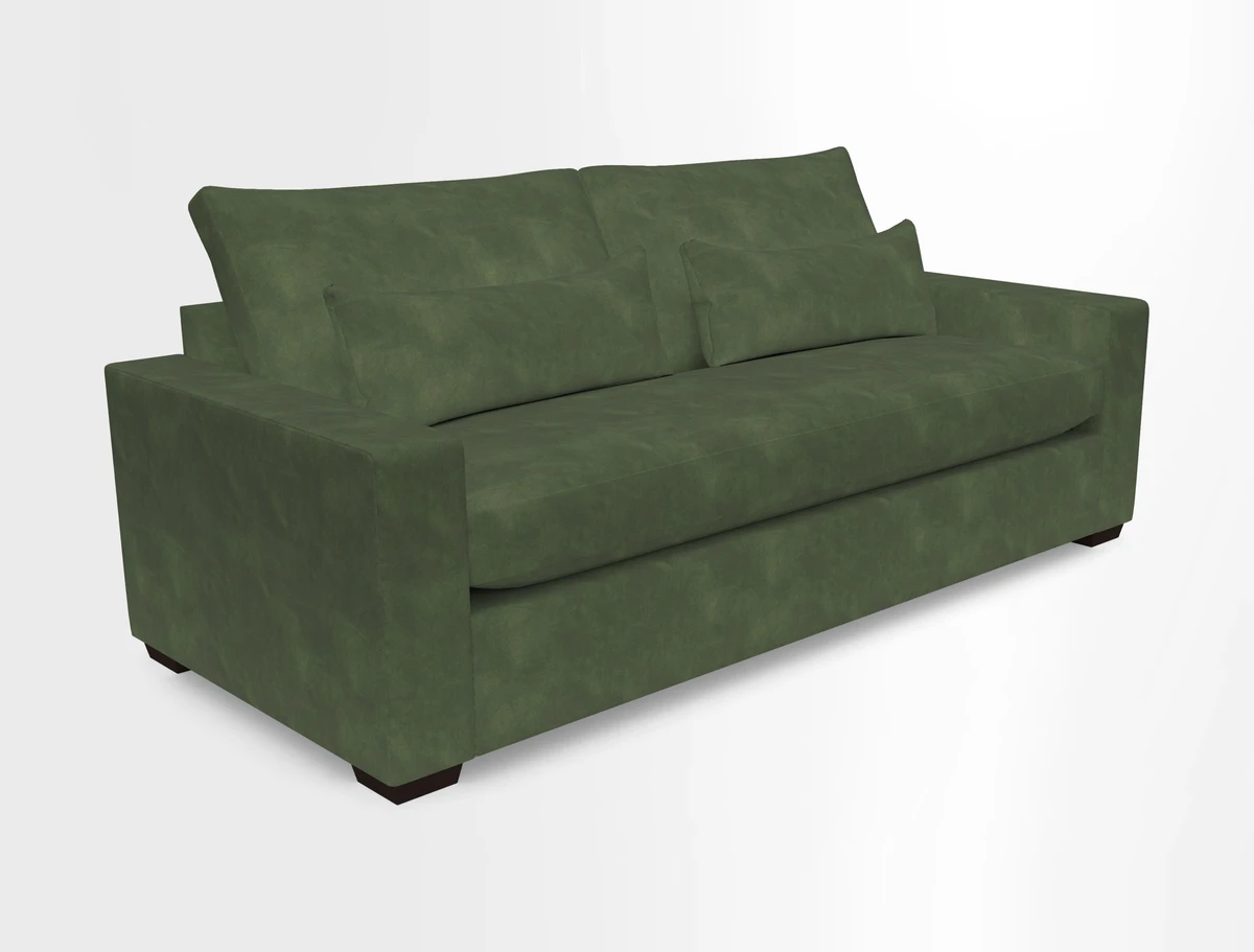Linear 4 seater sofa in Harpers Bazaar Palette Studio Green with seat cushion in Linwood Romney Wool Forest