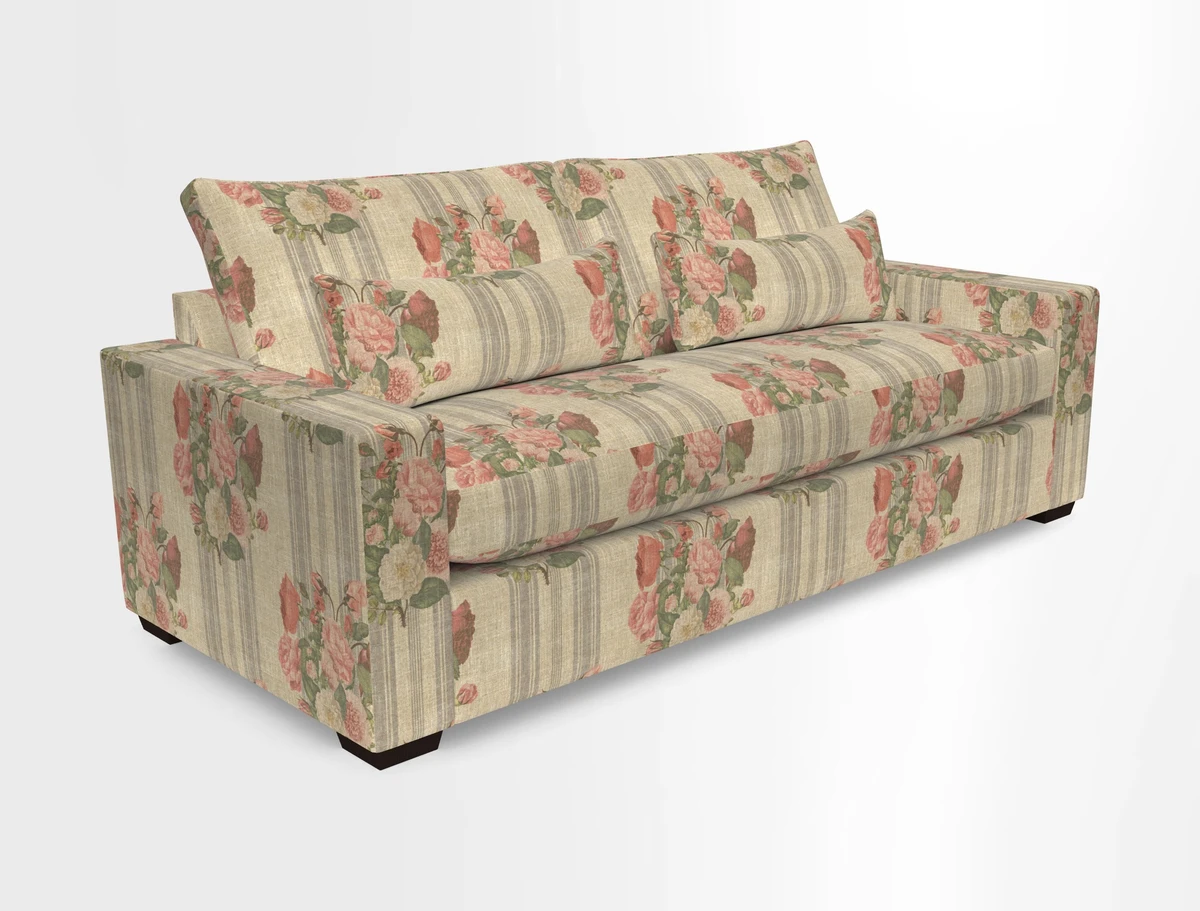 Linear 4 seater sofa in Harpers Bazaar Palette Studio Green with seat cushion in Linwood Romney Wool Forest
