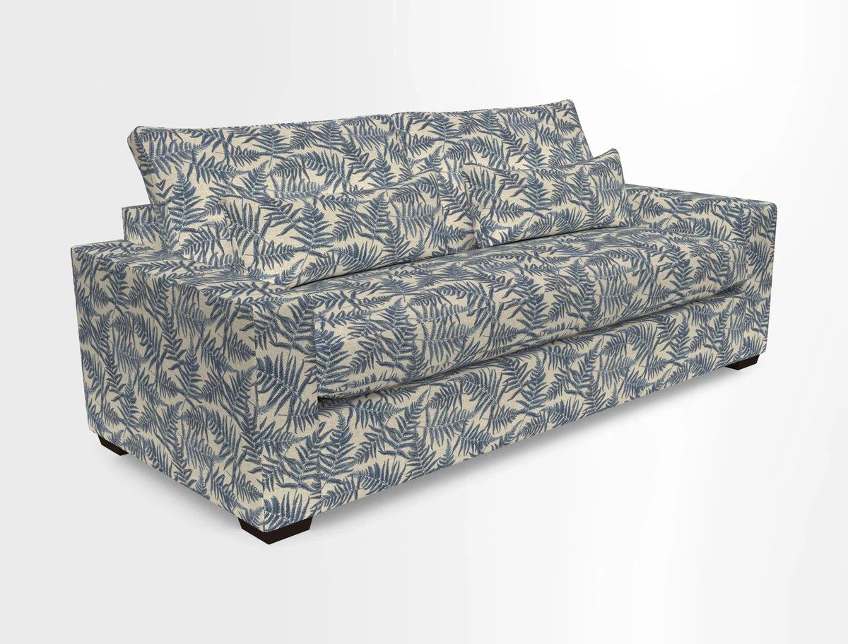 Linear 4 seater sofa in Harpers Bazaar Palette Studio Green with seat cushion in Linwood Romney Wool Forest