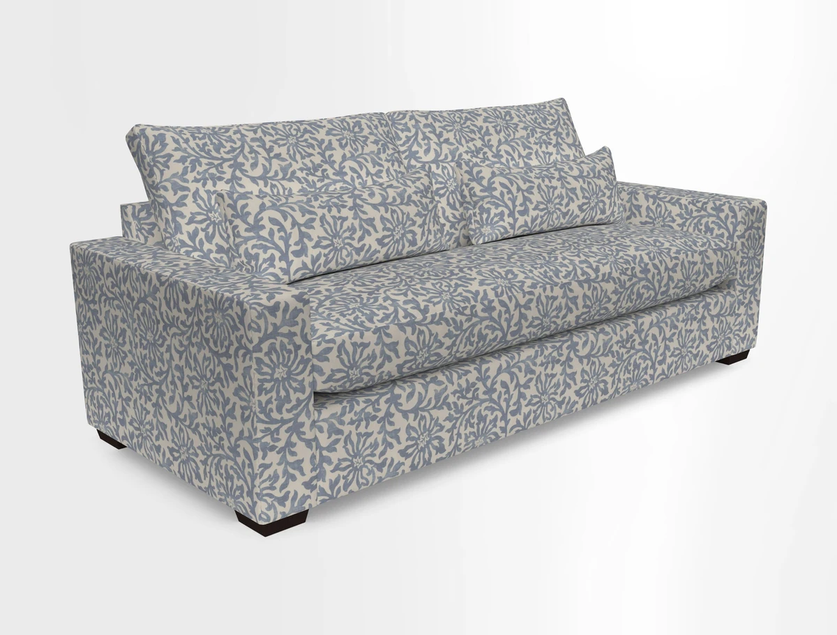 Linear 4 seater sofa in Harpers Bazaar Palette Studio Green with seat cushion in Linwood Romney Wool Forest