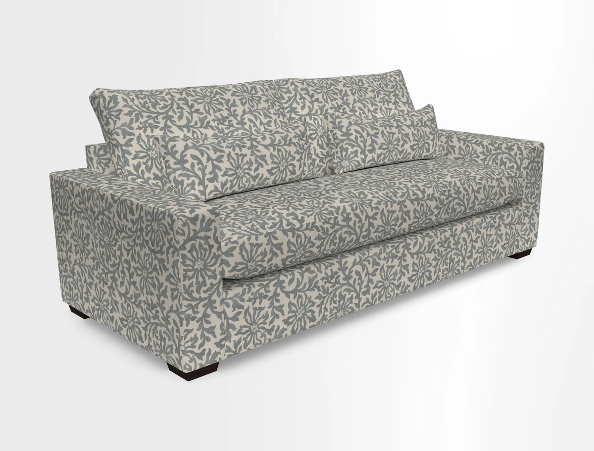 Linear 4 seater sofa in Harpers Bazaar Palette Studio Green with seat cushion in Linwood Romney Wool Forest