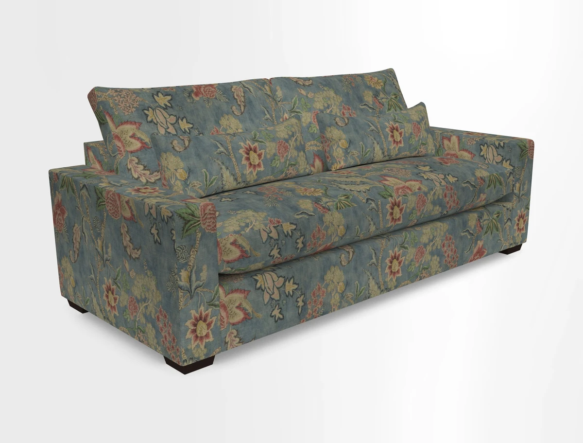 Linear 4 seater sofa in Harpers Bazaar Palette Studio Green with seat cushion in Linwood Romney Wool Forest