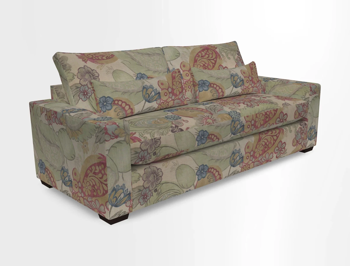 Linear 4 seater sofa in Harpers Bazaar Palette Studio Green with seat cushion in Linwood Romney Wool Forest