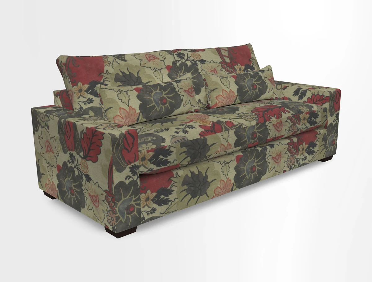 Linear 4 seater sofa in Harpers Bazaar Palette Studio Green with seat cushion in Linwood Romney Wool Forest