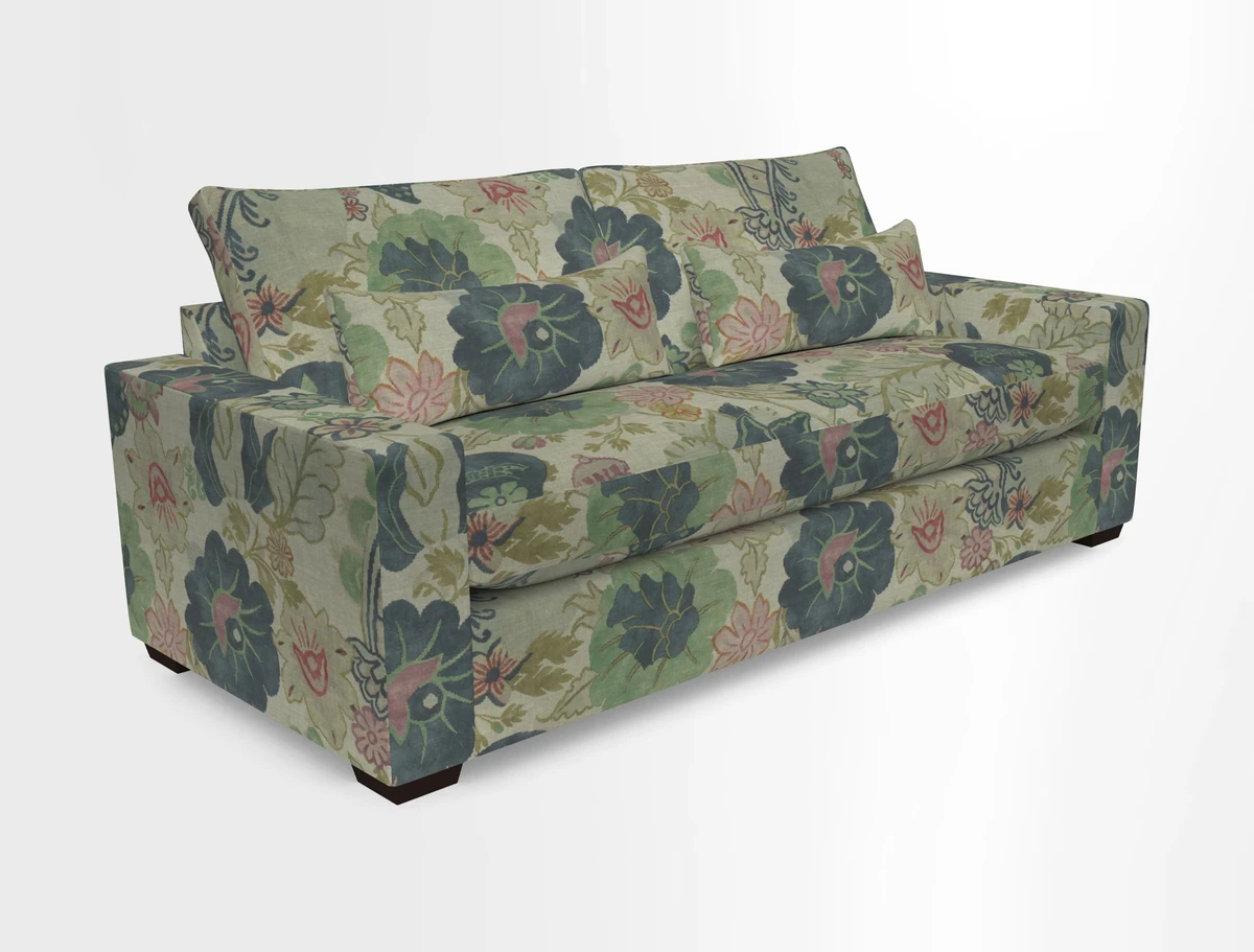 Linear 4 seater sofa in Harpers Bazaar Palette Studio Green with seat cushion in Linwood Romney Wool Forest