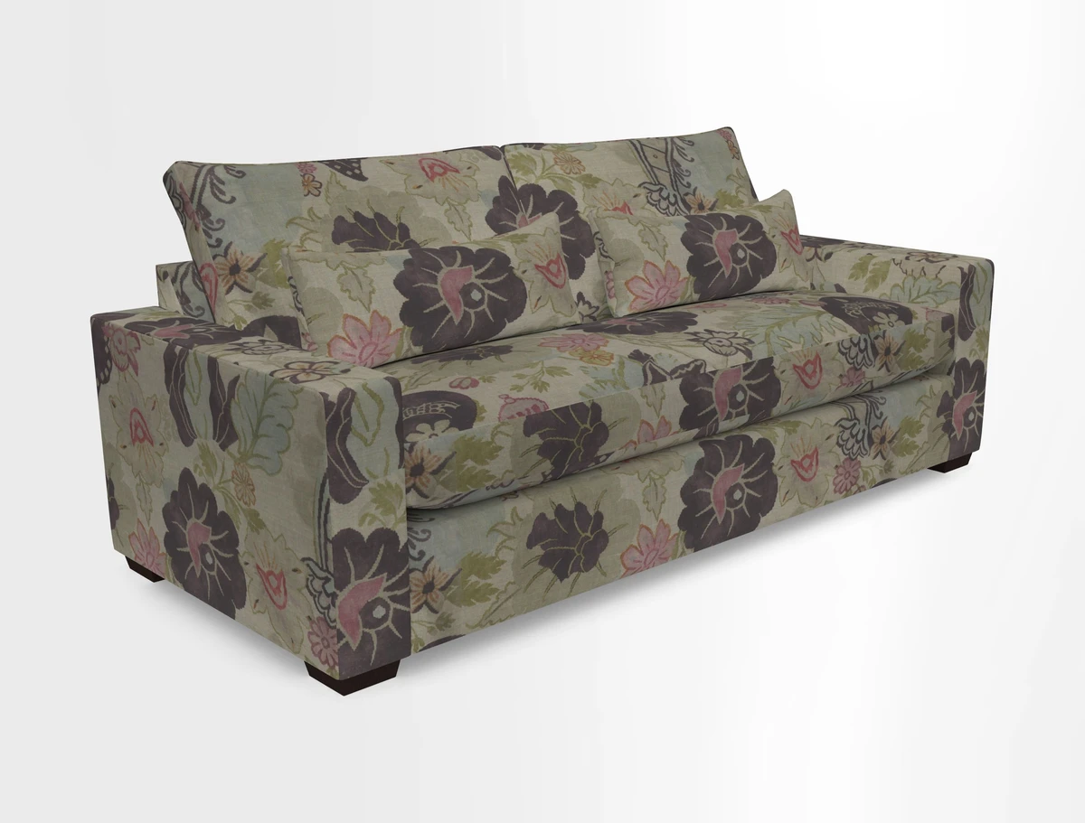 Linear 4 seater sofa in Harpers Bazaar Palette Studio Green with seat cushion in Linwood Romney Wool Forest