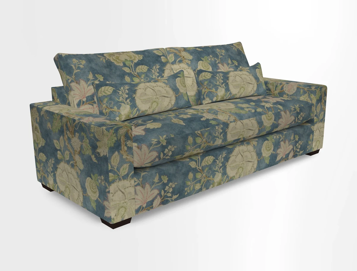 Linear 4 seater sofa in Harpers Bazaar Palette Studio Green with seat cushion in Linwood Romney Wool Forest