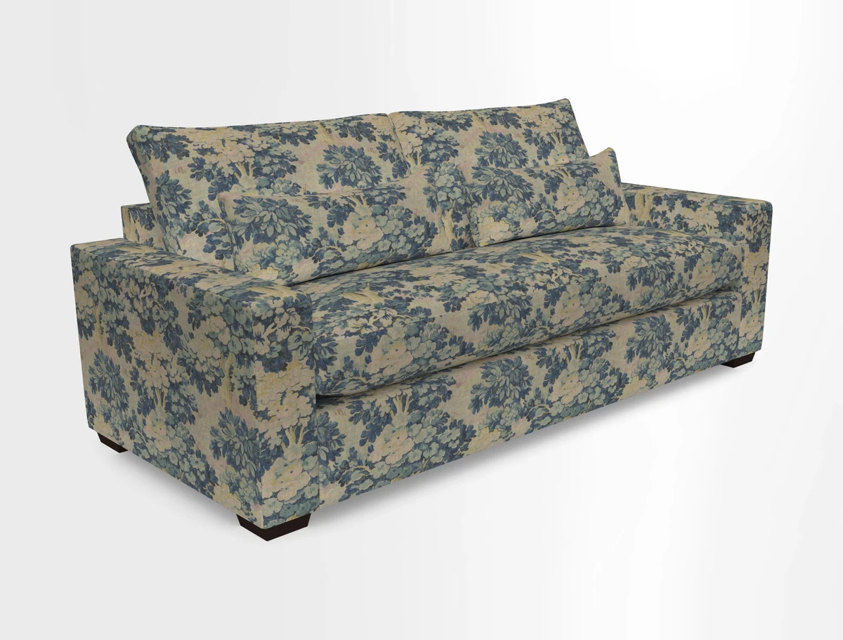 Linear 4 seater sofa in Harpers Bazaar Palette Studio Green with seat cushion in Linwood Romney Wool Forest