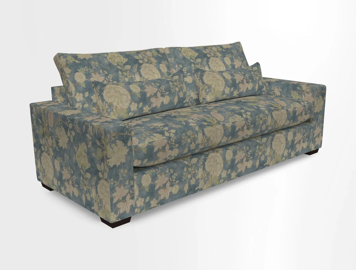 Linear 4 seater sofa in Harpers Bazaar Palette Studio Green with seat cushion in Linwood Romney Wool Forest