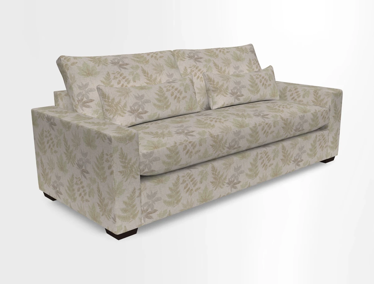 Linear 4 seater sofa in Harpers Bazaar Palette Studio Green with seat cushion in Linwood Romney Wool Forest