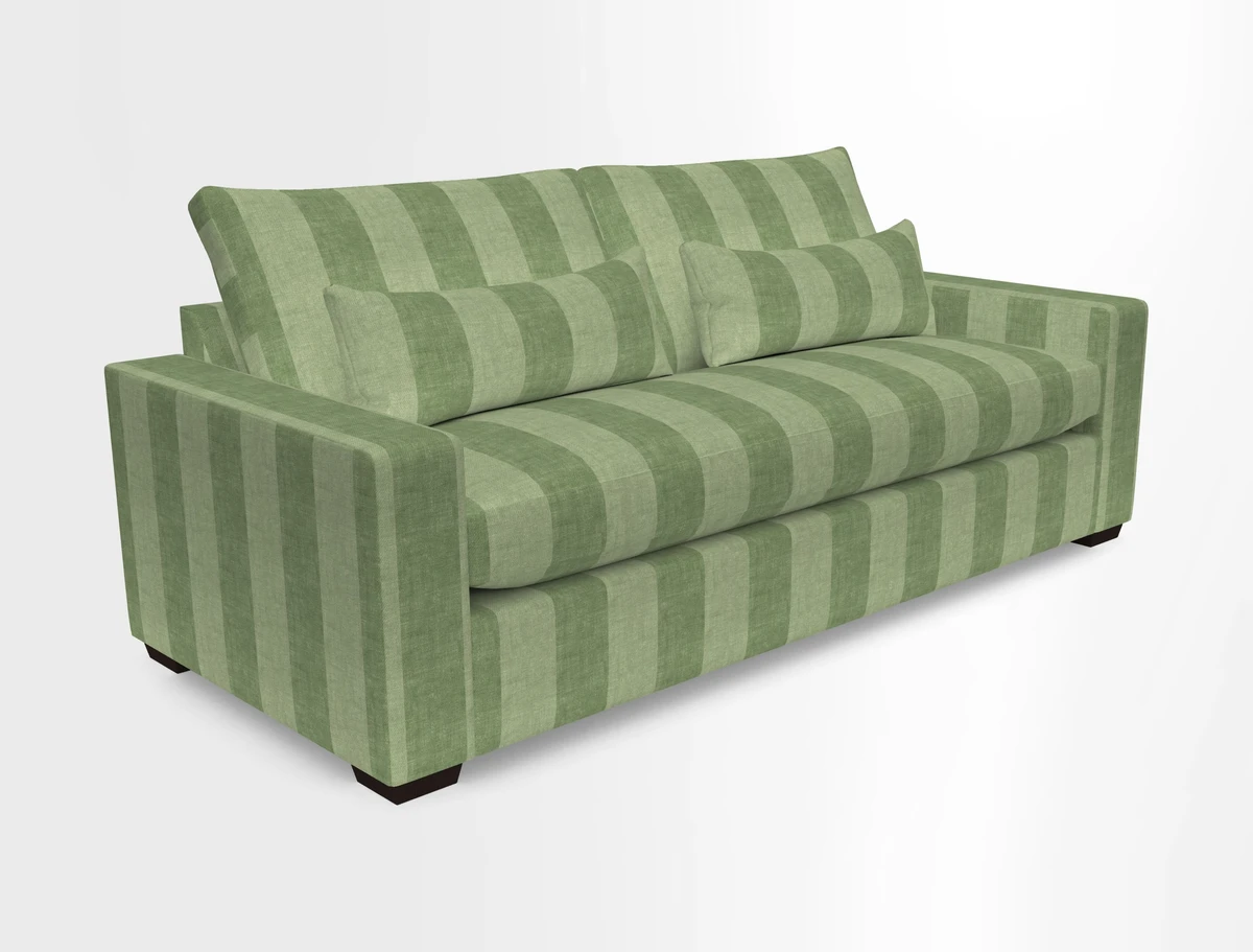 Linear 4 seater sofa in Harpers Bazaar Palette Studio Green with seat cushion in Linwood Romney Wool Forest