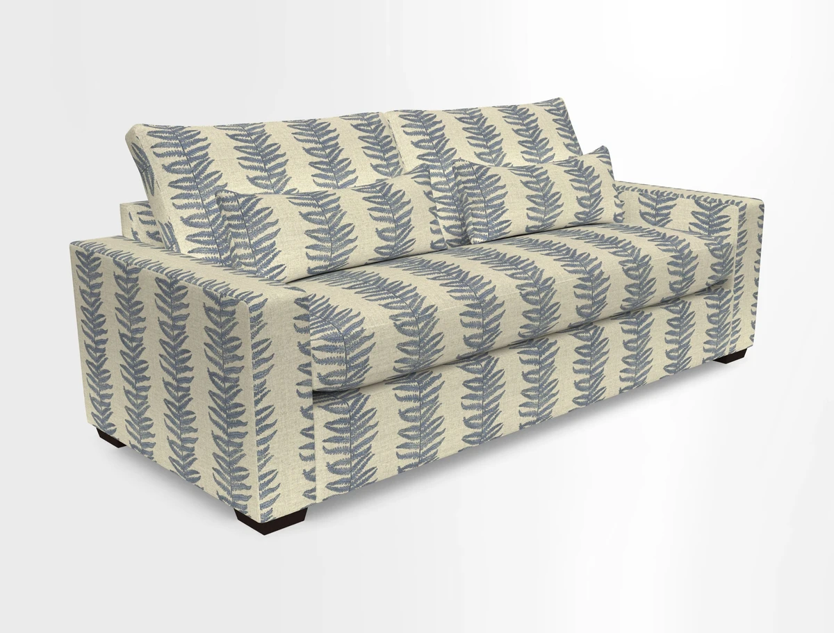 Linear 4 seater sofa in Harpers Bazaar Palette Studio Green with seat cushion in Linwood Romney Wool Forest