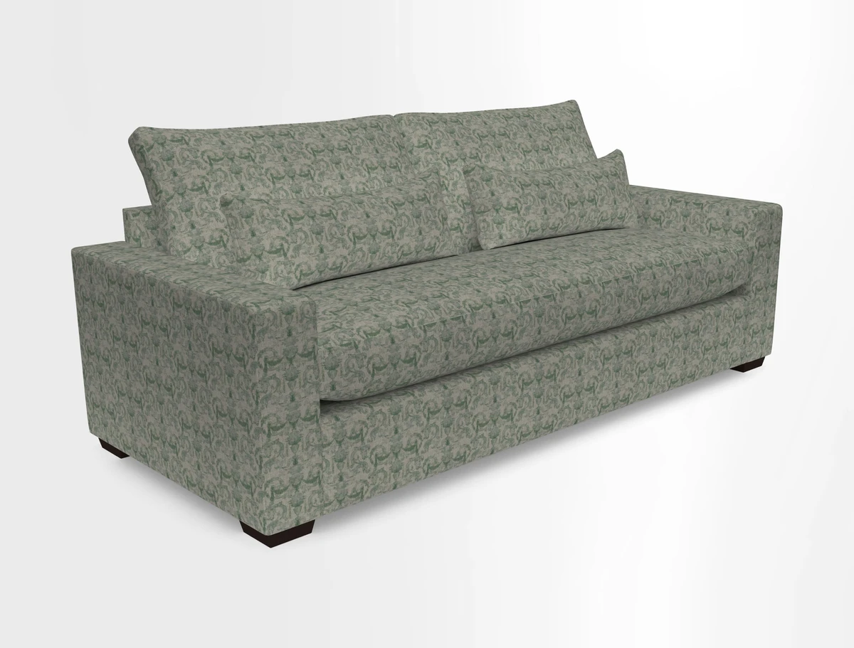 Linear 4 seater sofa in Harpers Bazaar Palette Studio Green with seat cushion in Linwood Romney Wool Forest