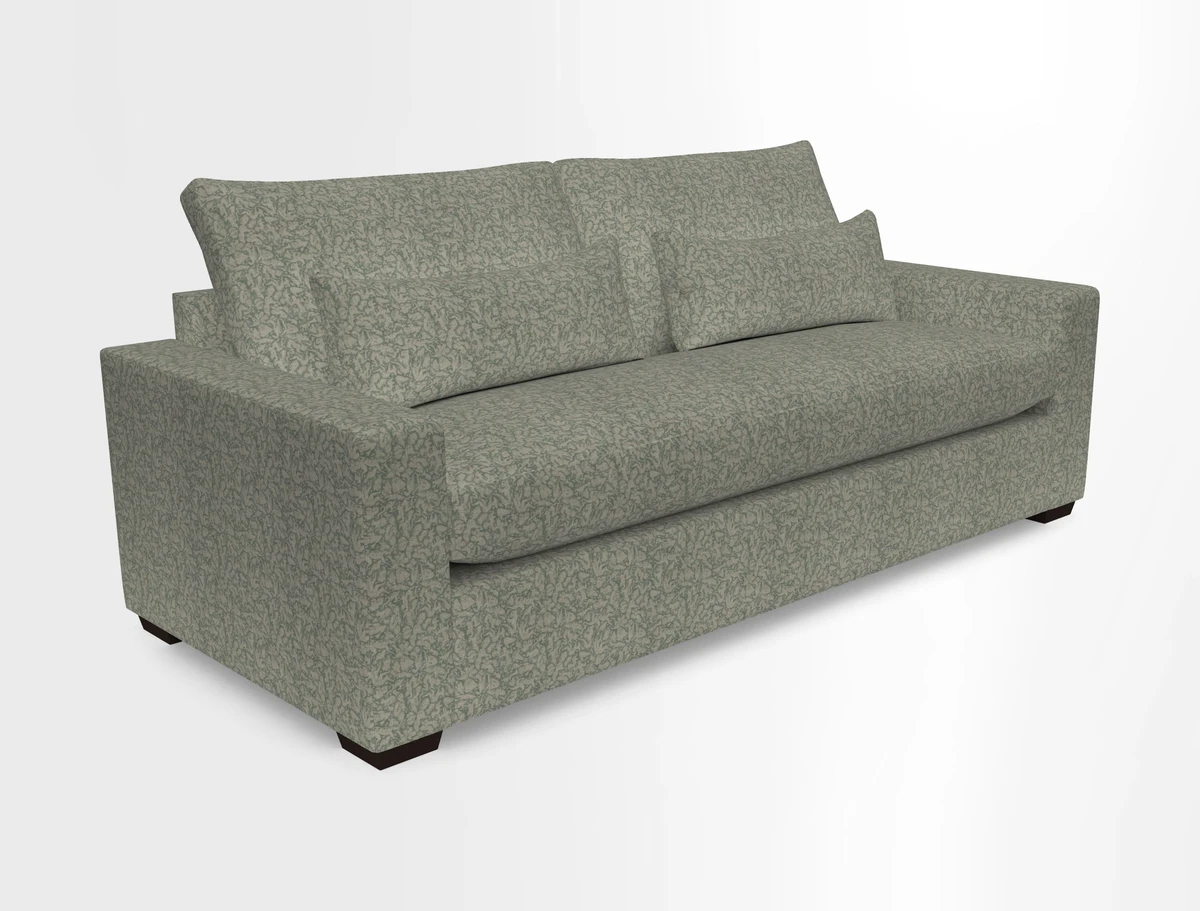 Linear 4 seater sofa in Harpers Bazaar Palette Studio Green with seat cushion in Linwood Romney Wool Forest