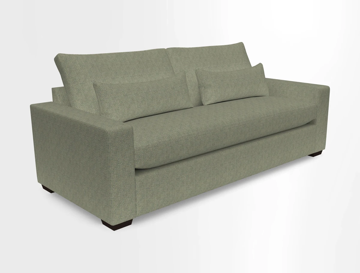 Linear 4 seater sofa in Harpers Bazaar Palette Studio Green with seat cushion in Linwood Romney Wool Forest