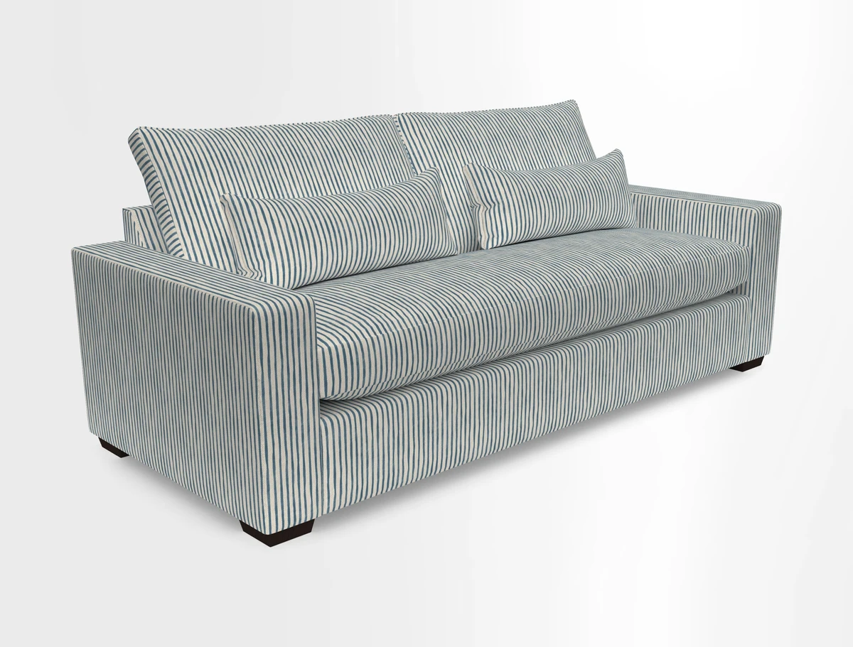 Linear 4 seater sofa in Harpers Bazaar Palette Studio Green with seat cushion in Linwood Romney Wool Forest
