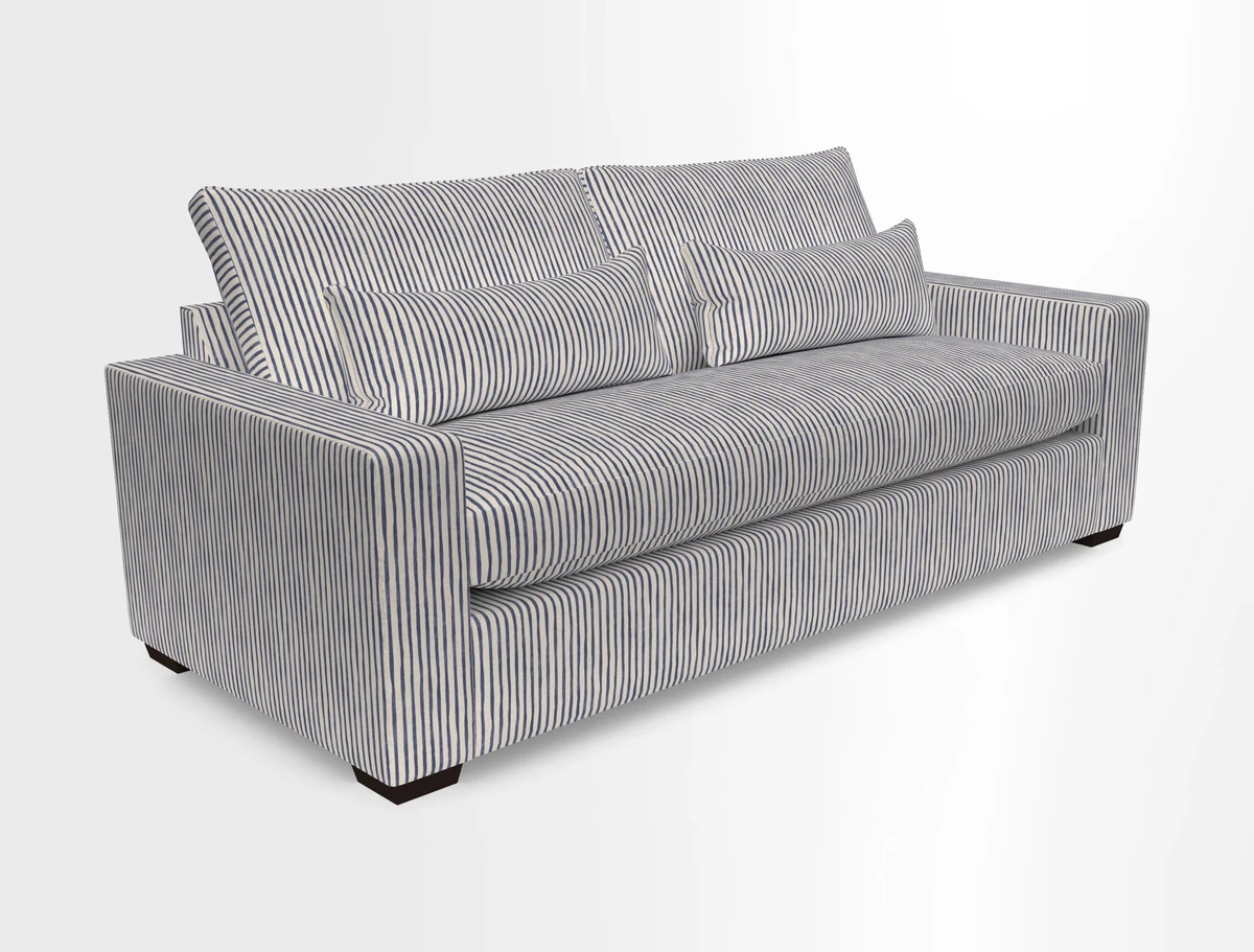 Linear 4 seater sofa in Harpers Bazaar Palette Studio Green with seat cushion in Linwood Romney Wool Forest