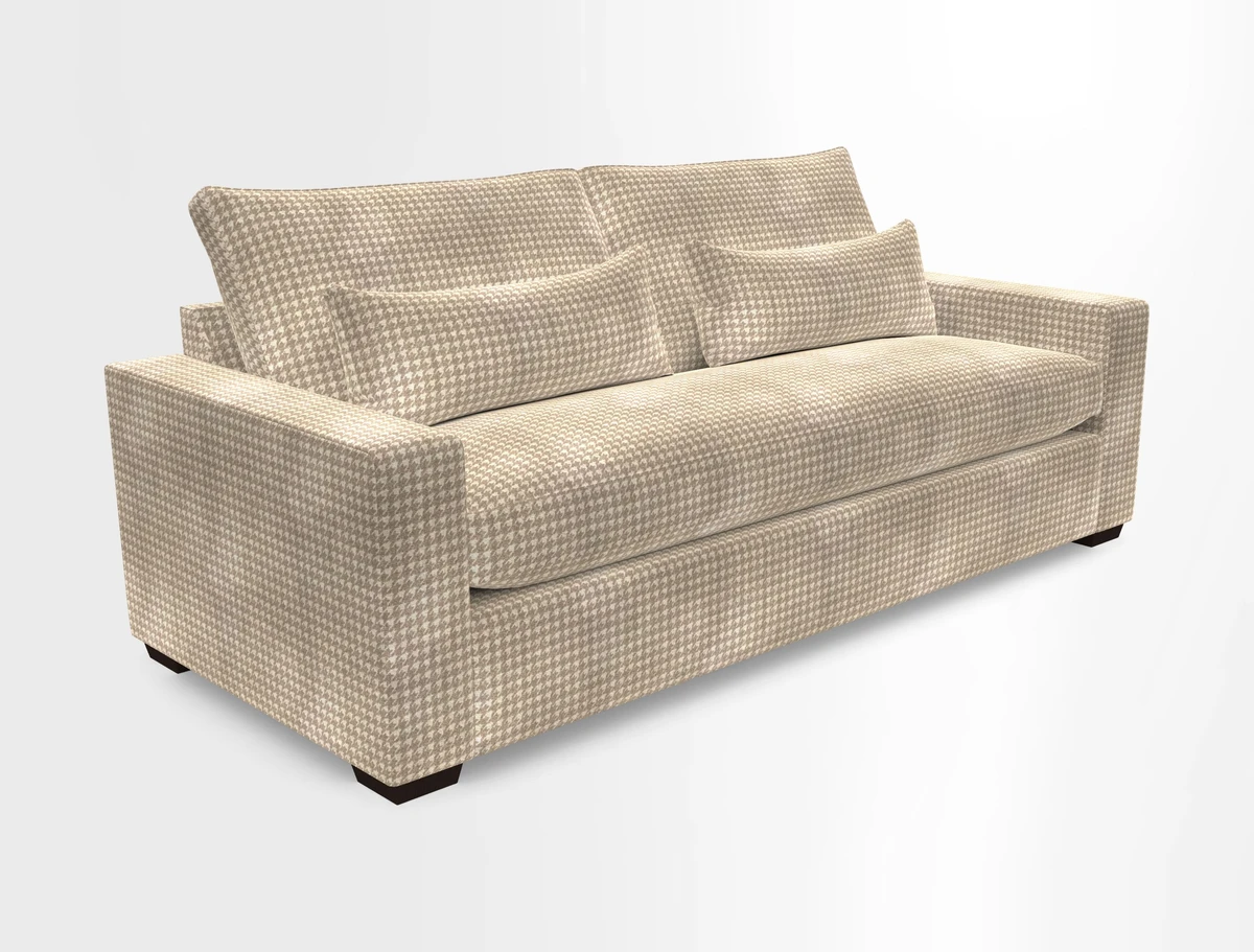 Linear 4 seater sofa in Harpers Bazaar Palette Studio Green with seat cushion in Linwood Romney Wool Forest