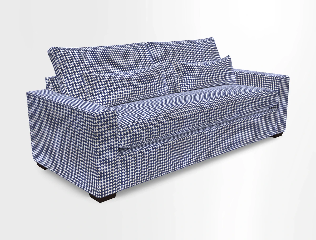 Linear 4 seater sofa in Harpers Bazaar Palette Studio Green with seat cushion in Linwood Romney Wool Forest
