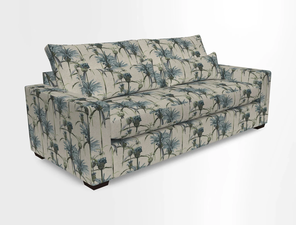 Linear 4 seater sofa in Harpers Bazaar Palette Studio Green with seat cushion in Linwood Romney Wool Forest