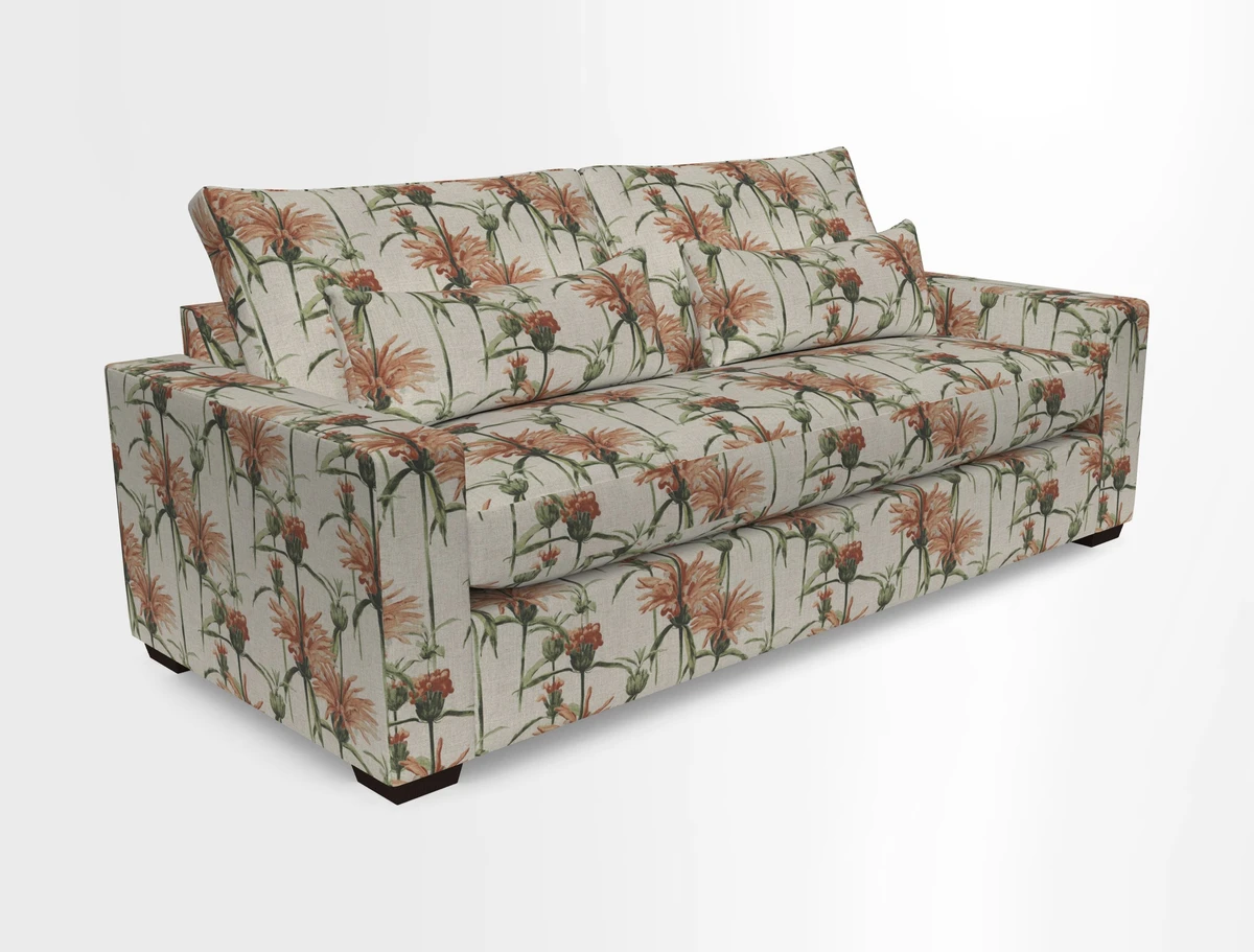Linear 4 seater sofa in Harpers Bazaar Palette Studio Green with seat cushion in Linwood Romney Wool Forest