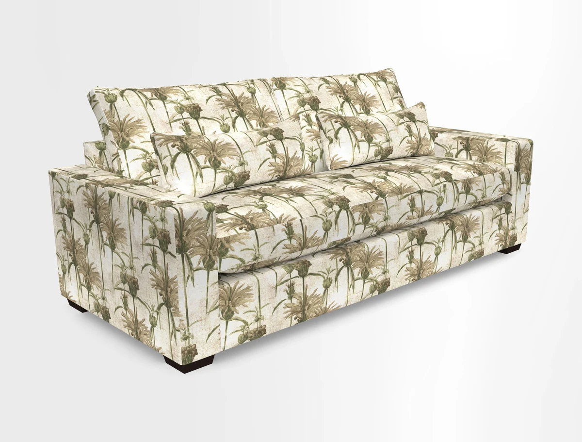 Linear 4 seater sofa in Harpers Bazaar Palette Studio Green with seat cushion in Linwood Romney Wool Forest