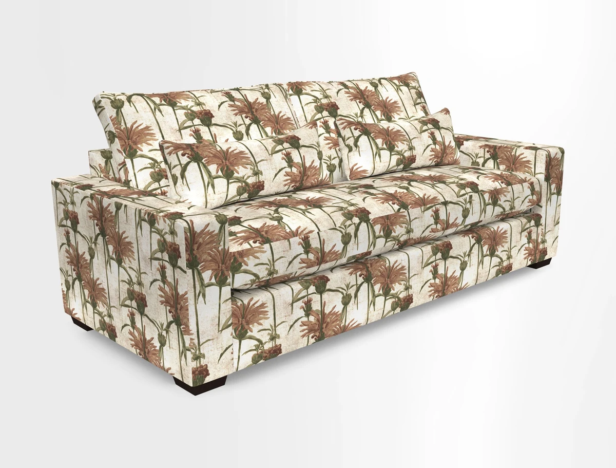 Linear 4 seater sofa in Harpers Bazaar Palette Studio Green with seat cushion in Linwood Romney Wool Forest