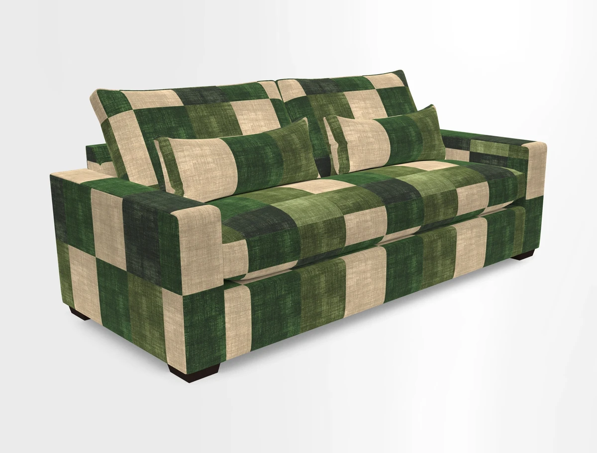Linear 4 seater sofa in Harpers Bazaar Palette Studio Green with seat cushion in Linwood Romney Wool Forest