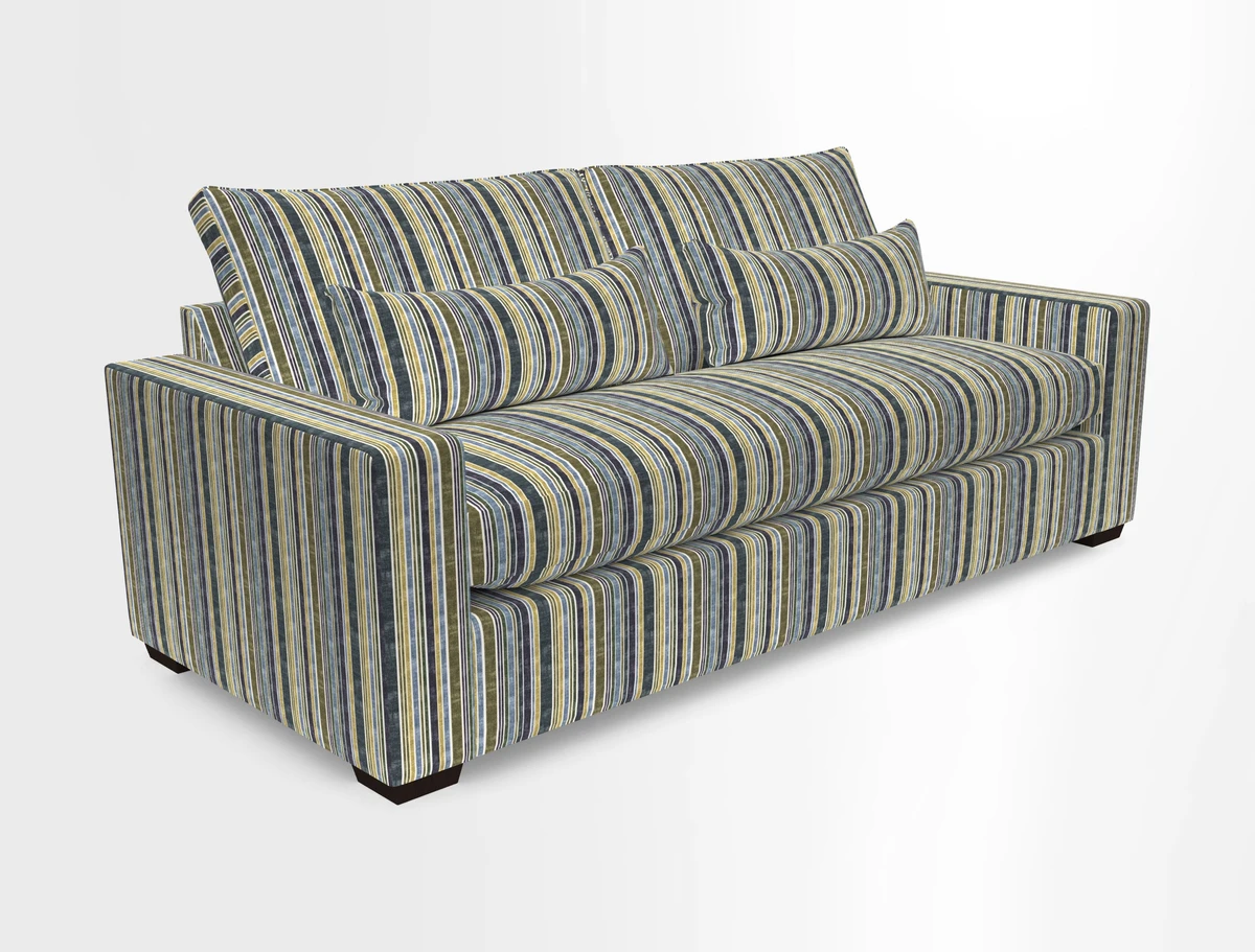 Linear 4 seater sofa in Harpers Bazaar Palette Studio Green with seat cushion in Linwood Romney Wool Forest