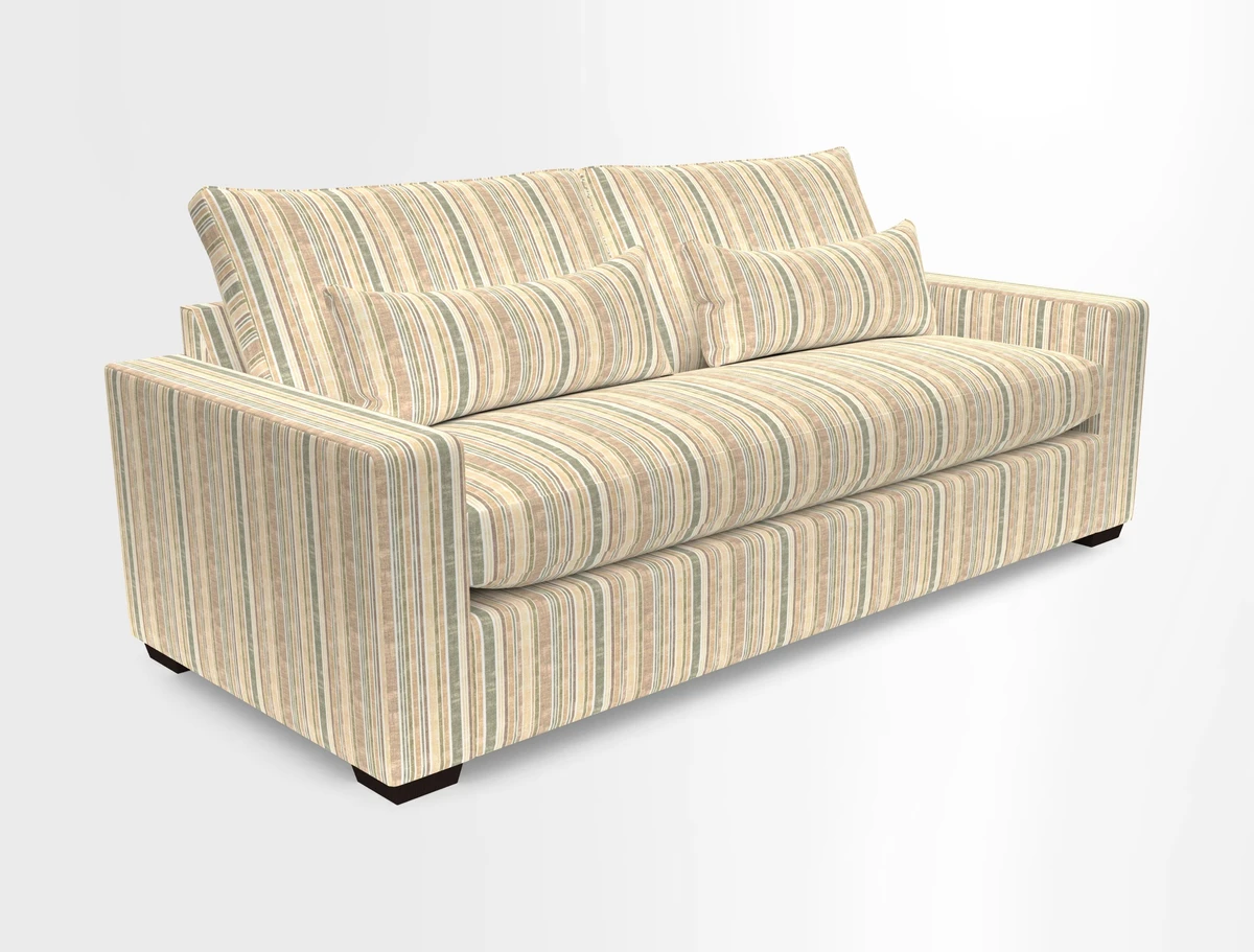 Linear 4 seater sofa in Harpers Bazaar Palette Studio Green with seat cushion in Linwood Romney Wool Forest
