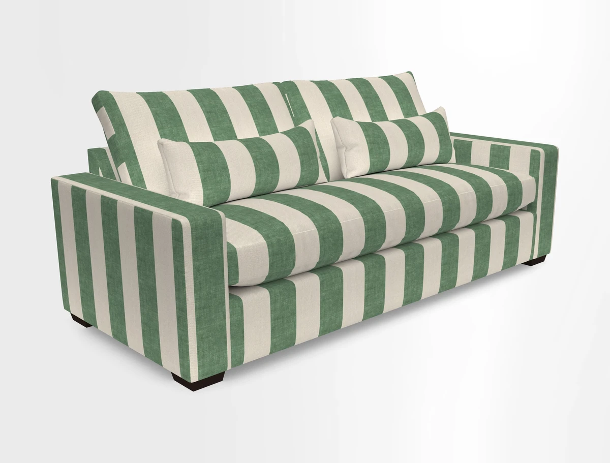 Linear 4 seater sofa in Harpers Bazaar Palette Studio Green with seat cushion in Linwood Romney Wool Forest