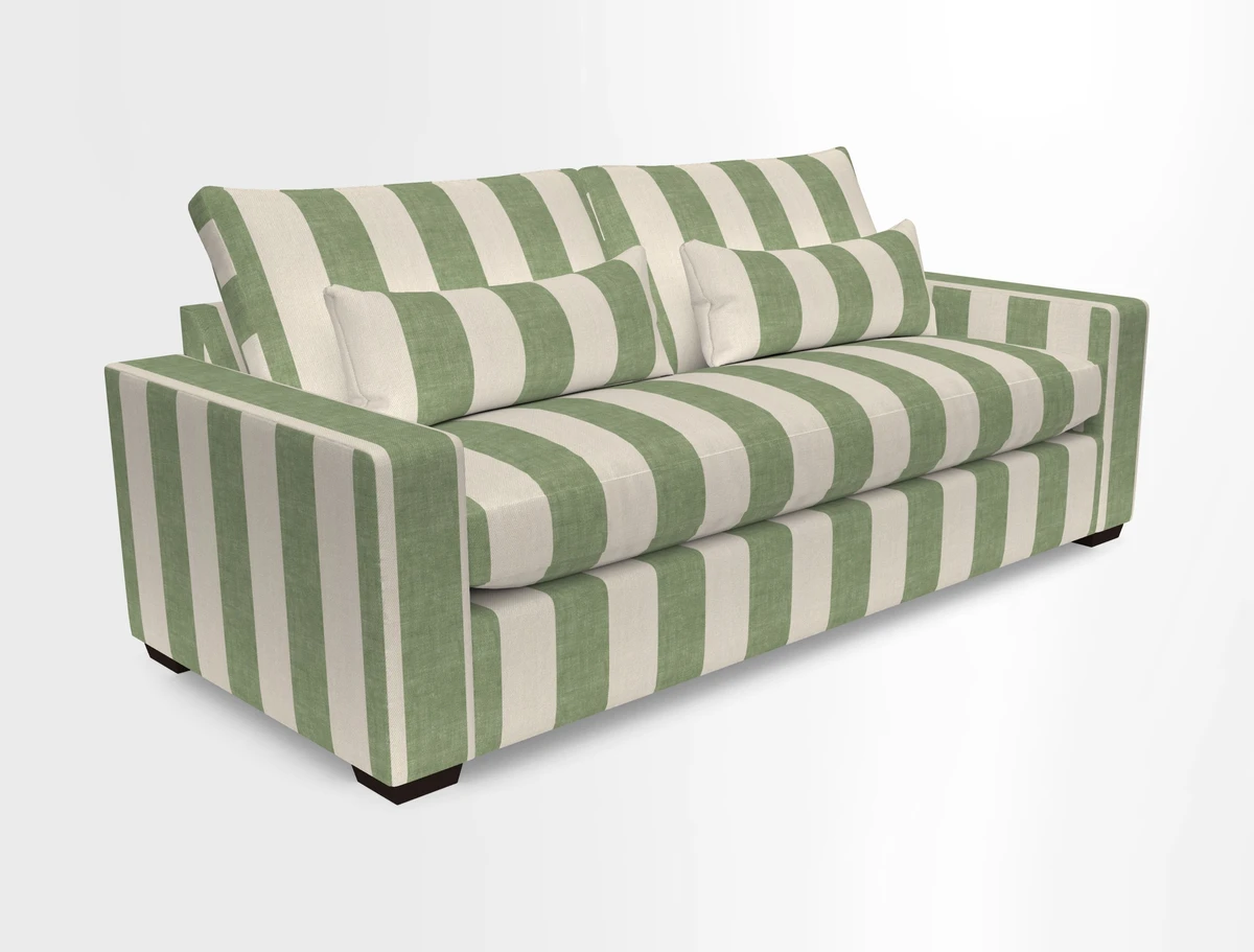 Linear 4 seater sofa in Harpers Bazaar Palette Studio Green with seat cushion in Linwood Romney Wool Forest