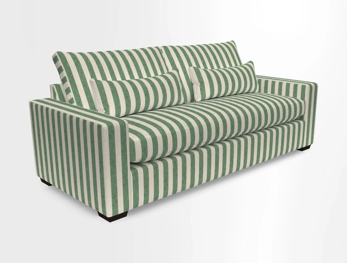 Linear 4 seater sofa in Harpers Bazaar Palette Studio Green with seat cushion in Linwood Romney Wool Forest