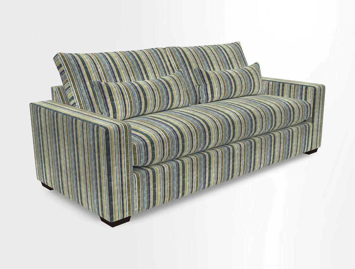 Linear 4 seater sofa in Harpers Bazaar Palette Studio Green with seat cushion in Linwood Romney Wool Forest