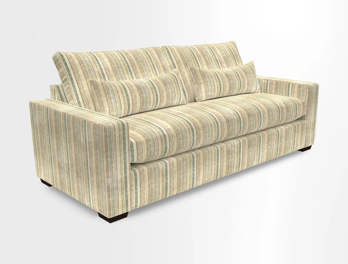 Linear 4 seater sofa in Harpers Bazaar Palette Studio Green with seat cushion in Linwood Romney Wool Forest